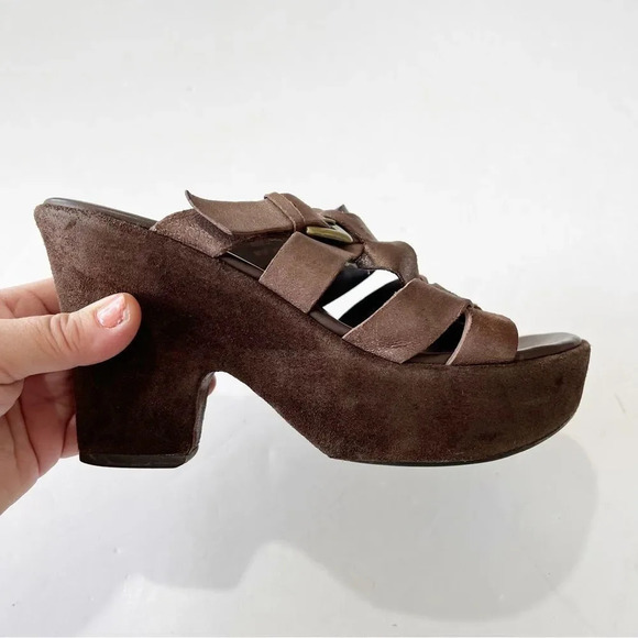 Kork Ease‎ Bronze Velvet Chunky Heel Sandals Women’s Size 6 Boho Sundance 70s - Picture 5 of 10
